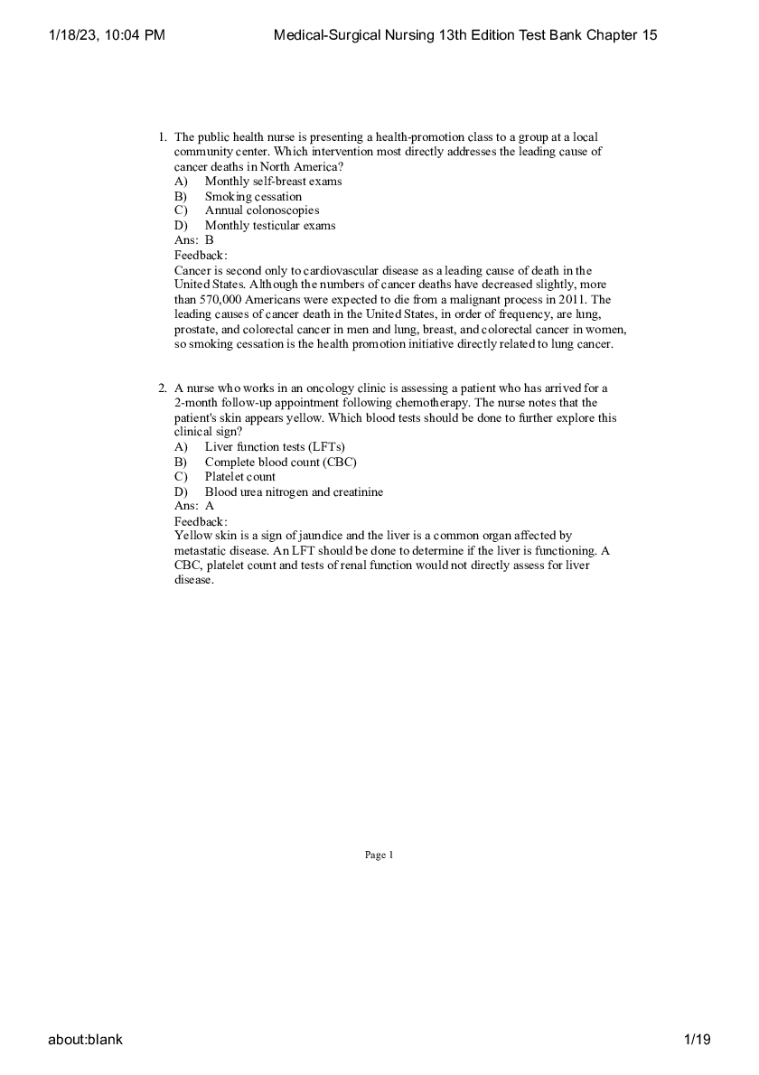 Preview image for Medical-Surgical Nursing 13th Edition Test Bank Chapter 15